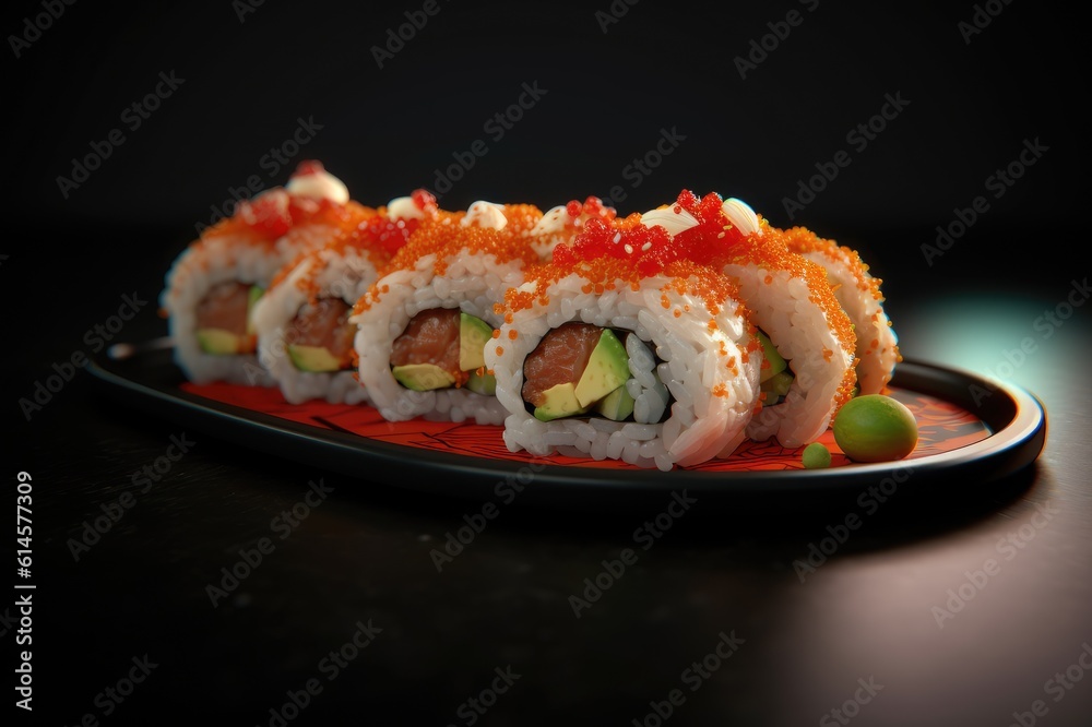 Sushi Roll California Salmon Tuna Ahi Avocado Roe Chef Roll Special Background Image Sushi Roll California Salmon Tuna Ahi Avocado Roe Chef Roll Special Background Image