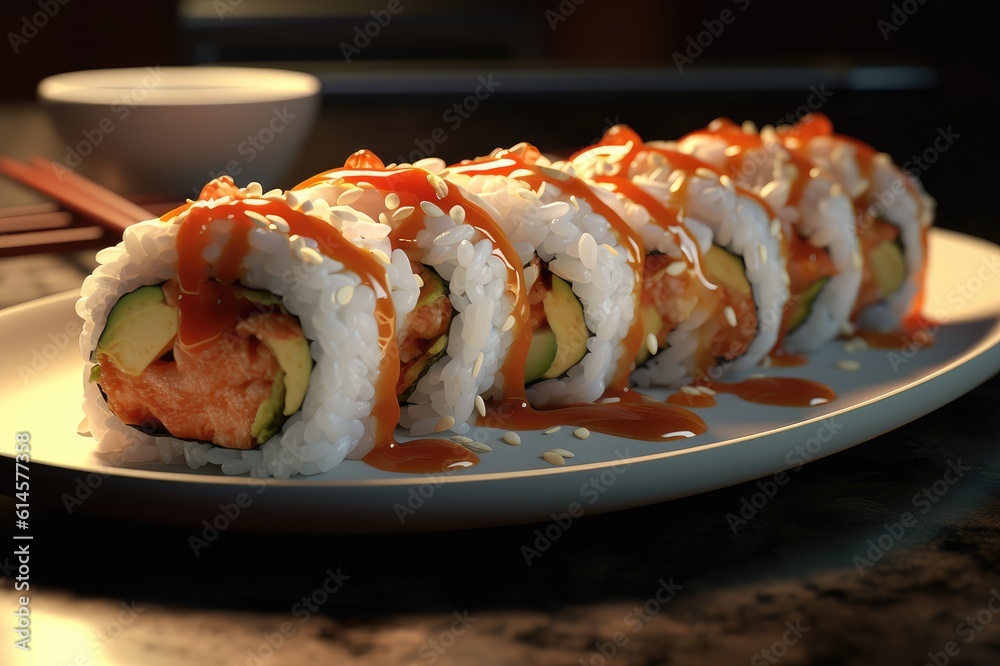 Sushi Roll California Salmon Tuna Ahi Avocado Roe Chef Roll Special Background Image Sushi Roll California Salmon Tuna Ahi Avocado Roe Chef Roll Special Background Image