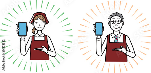 スマホのアプリを案内する店員さん