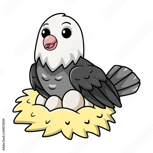 Cute roseicollis opaline malva love bird cartoon with eggs in the nest
