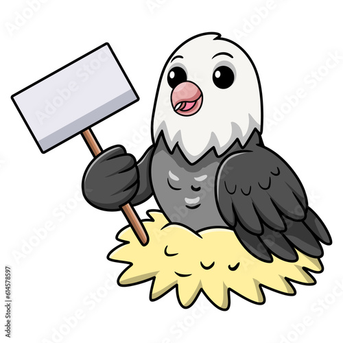 Cute roseicollis opaline malva love bird cartoon holding blank sign