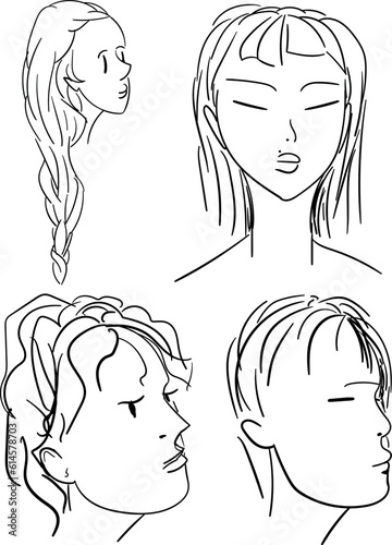 Sketches in the form of female heads and faces