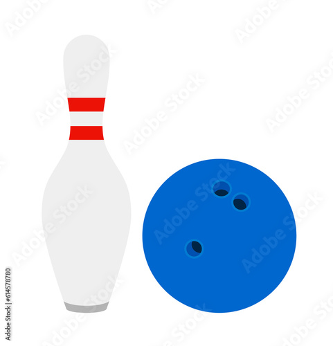 An illustration of a 'bowling' equipment object, one of the types of sports. Bowling ball and bowling pins.
