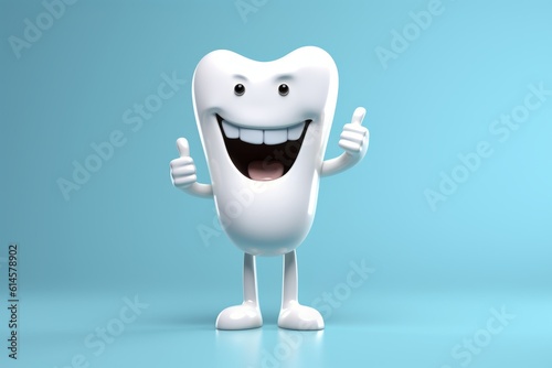 Toothy, Smiling Dental Delight: A Cartoon Portrait Giving Thumbs Up, Generative AI