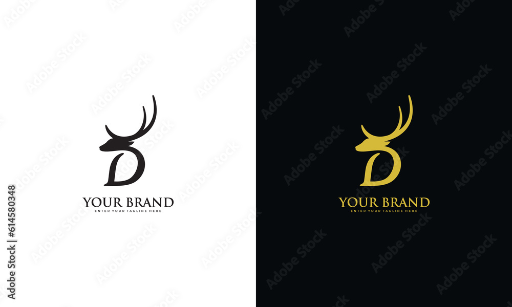 Deer logo letter d, vector graphic design