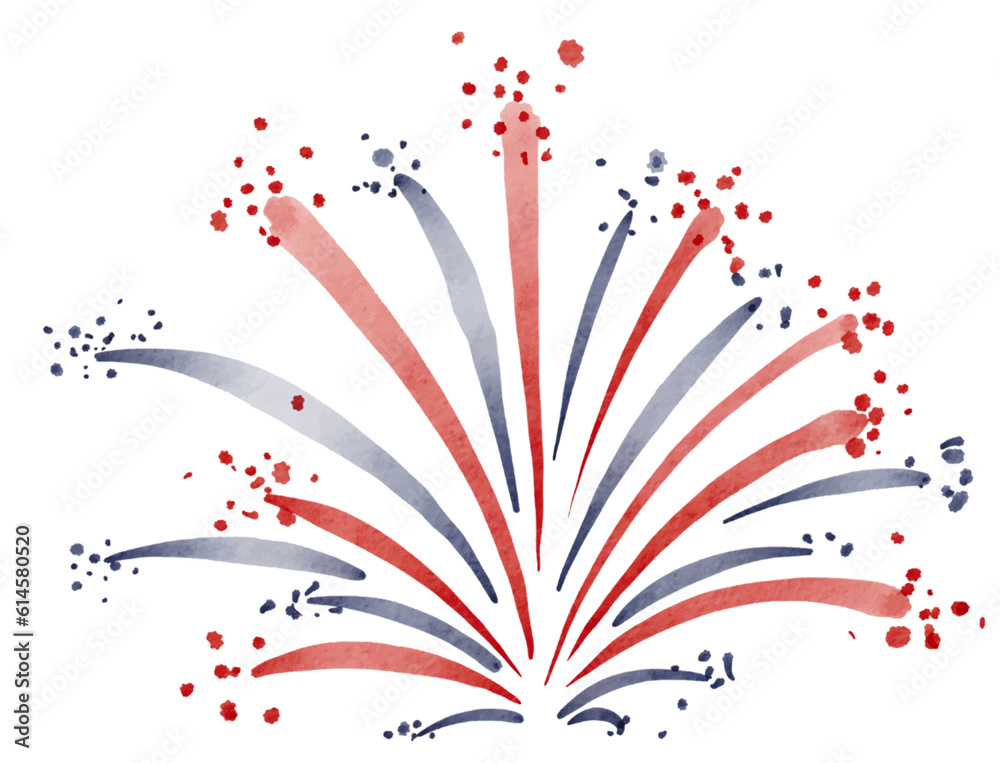 Hand draw  firework explosions in USA flag watercolor  brush paint isolate on white background. Vector illustration 