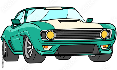 Green Old Luxury Sports Car Illustrations