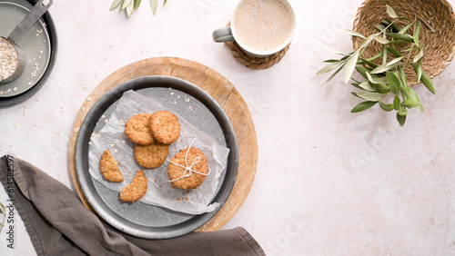 Breakfast concept with baked butter cookies