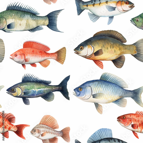 Various Fish PAintings Seamless Pattern 2