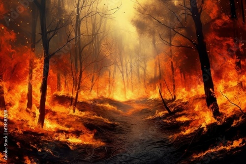 Forest fire in the summer season of the dry period of the year. AI generated  human enhanced