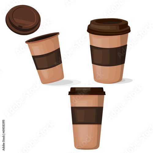  set of brown color paper coffee cups vector illustration, eps 10