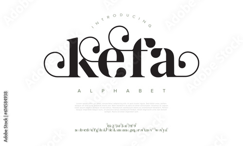 Kefa elegant luxury abstract wedding fashion logo font alphabet. Minimal classic  urban fonts for logo, brand etc. Typography typeface uppercase lowercase and number. vector illustration