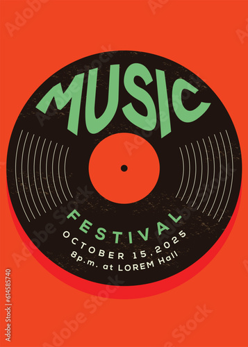 Music poster design template background with vinyl record vintage retro style