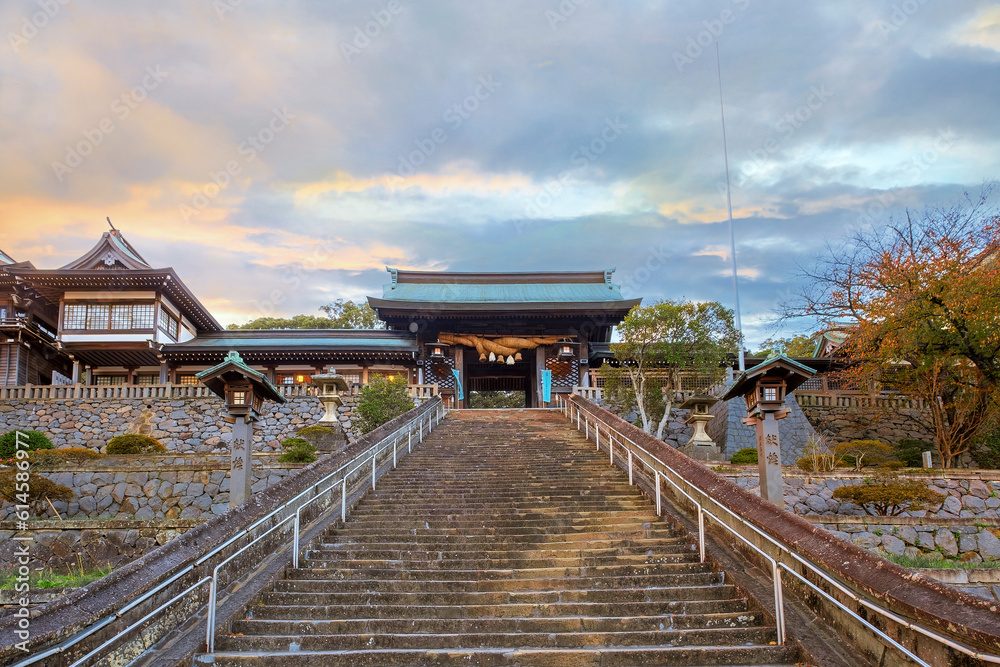Nagasaki, Japan - Nov 28 2022: Suwa Shrine is a major Shinto shrine, it's established as a way of stopping and reverting the conversion to Christianity that took place in Nagasaki Nagasaki, Japan - Nov 28 2022: Suwa Shrine is a major Shinto shrine, it's established as a way of stopping and reverting the conversion to Christianity that took place in Nagasaki