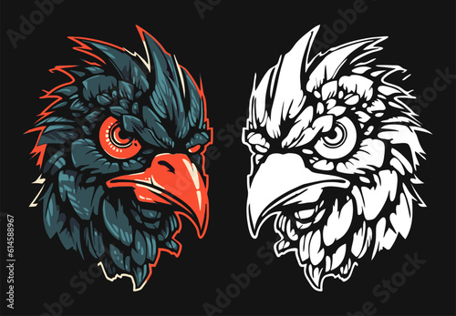 Angry chicken rooster head mascot esport logo vector illustration