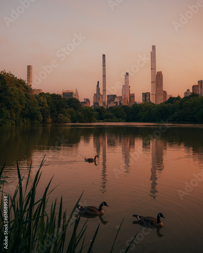 Photography View of the skyline of Midtown Manhattan and The Lake at Central Park, Manhattan