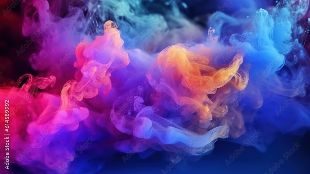 abstract colorful pink and blue dye in water on dark background. created with generative ai technology. abstract colorful pink and blue dye in water on dark background. created with generative ai technology.