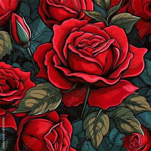 red rose cartoon detailed wallpaper pattern