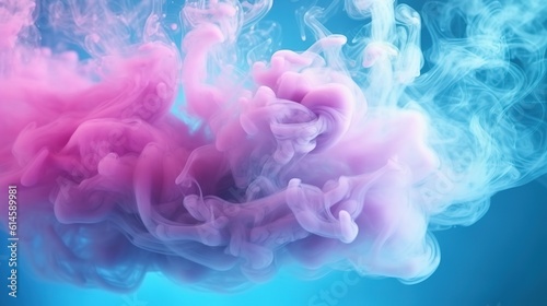 abstract colorful pink and blue dye in water on blue background. created with generative ai technology.