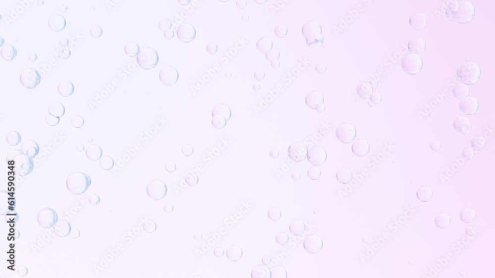ピンク背景に複数の気泡。3d。（横長）