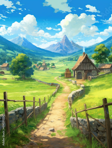 Anime-style country scenery view