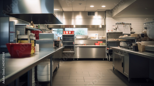clean fast food restaurant with cooking utensils