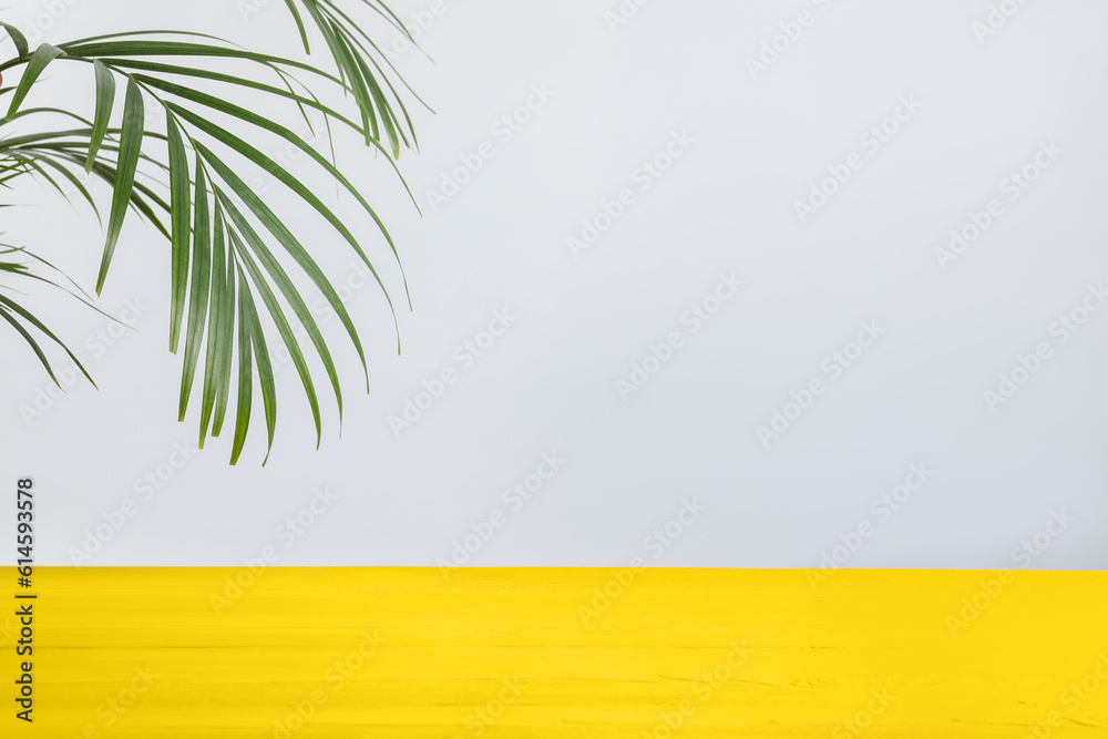 Empty yellow wooden surface on white background. Space for text