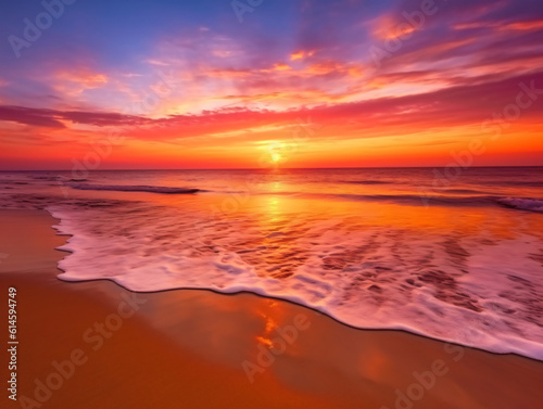 Serene beach sunset with vibrant colors.
