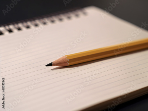 A close-up shot of a pencil writing on a blank notebook page.