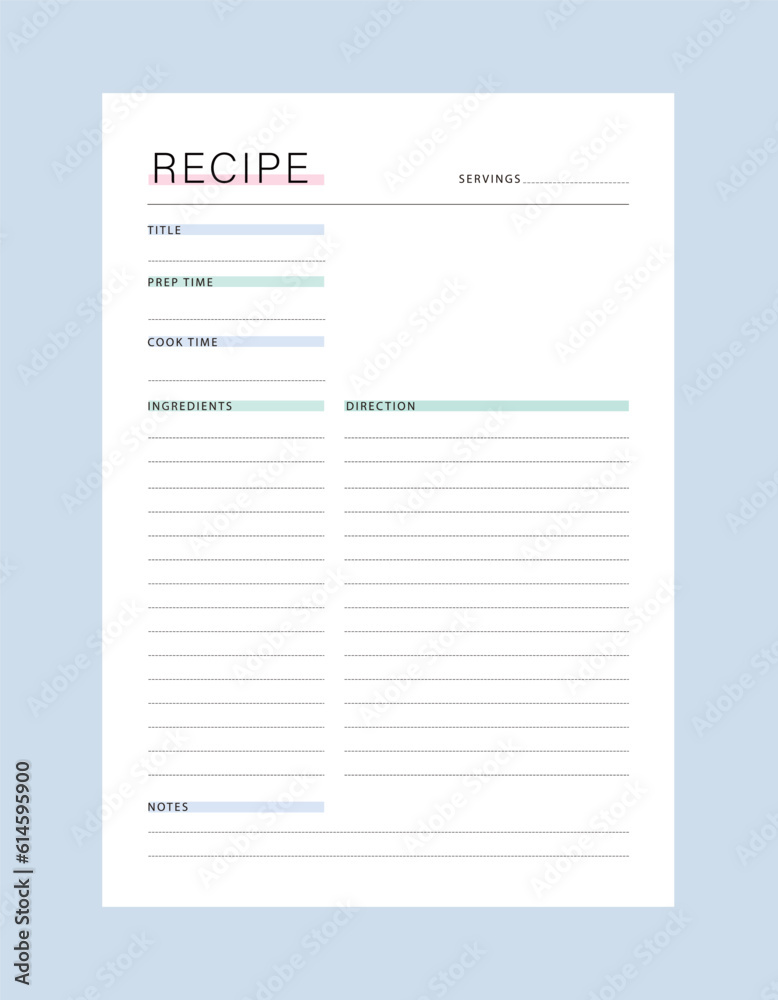 Recipe card and Meal Plan. Plan you food day easily. Vector illustration. Recipe card and Meal Plan. Plan you food day easily. Vector illustration.