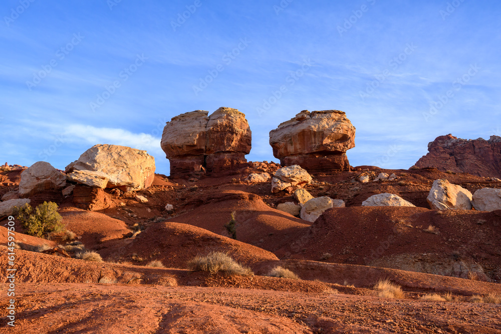 Landscape photograph of Twin Rocks in Capital Reef National Park in Utah. Landscape photograph of Twin Rocks in Capital Reef National Park in Utah.