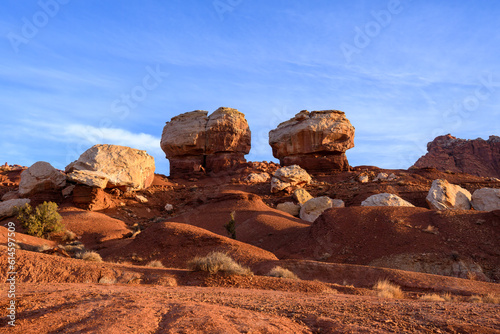 Landscape photograph of Twin Rocks in Capital Reef National Park in Utah.