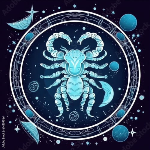 Zodiac sign of Scorpio, fantasy scorpion with magic light in space,