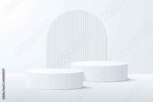 3d background products display podium. background vector 3d rendering with podium. stand to show cosmetic product on podium 3d. Stage showcase on pedestal display beige background studio