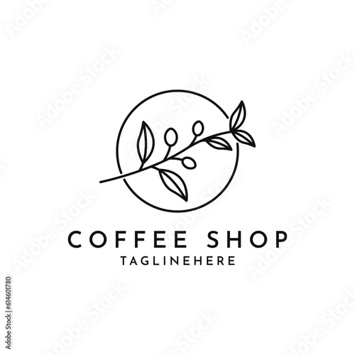 coffee bean with leaf plant logo design template