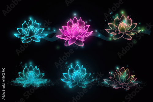 Set of lotuses flower, generative AI