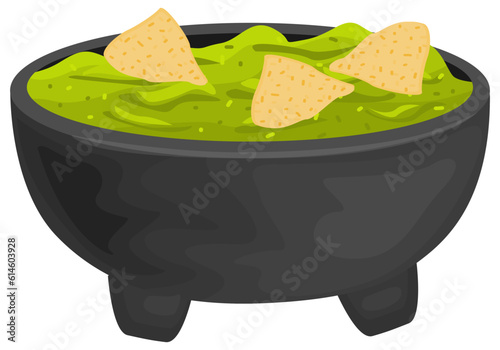 Bowl of guacamole with corn chips nachos snack food illustration vector food