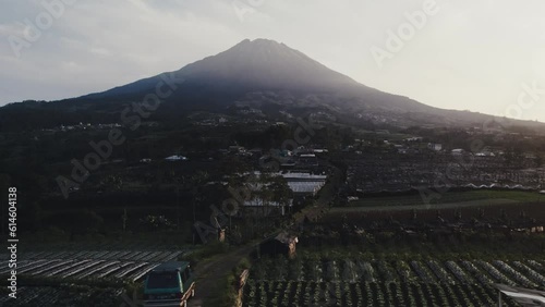 drone panoramic view of Mount Sumbing or Gunung Sumbing is an active stratovolcano in Central Java, Indonesia photo