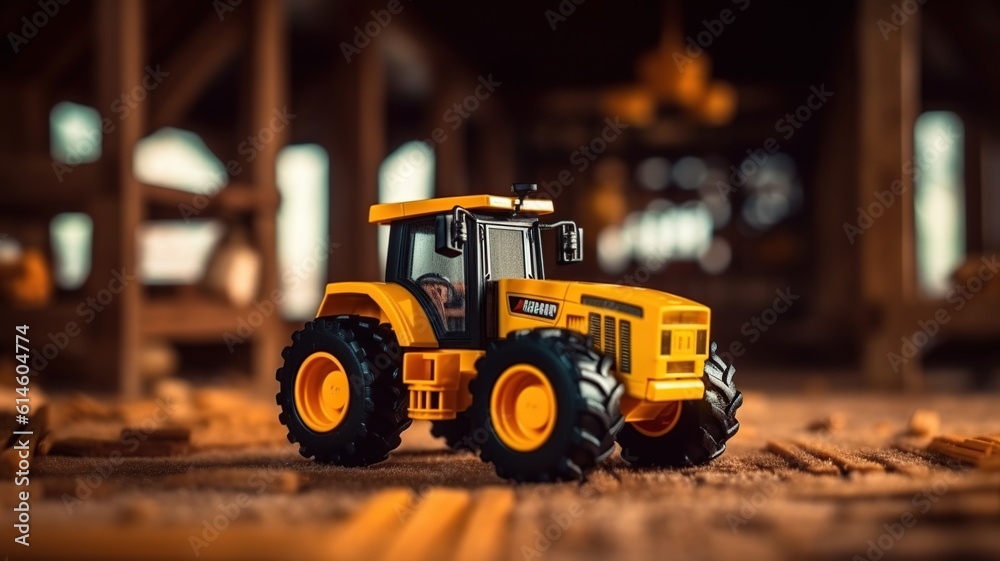 Heavy duty construction Tractor toy on wooden table Heavy duty construction Tractor toy on wooden table