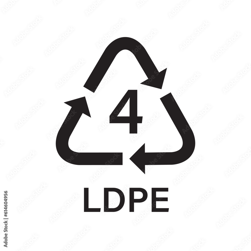 Plastic recycling symbol LDPE 4 vector icon. Plastic recycling code LDPE 4. Plastic recycling symbol LDPE 4 vector icon. Plastic recycling code LDPE 4.