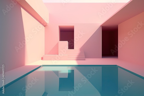 The illustration of a minimal swimming pool architectural forms art with reflection.