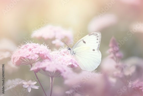 A white butterfly on a flower. 