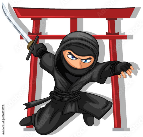 Ninja Jumping and Brandishing Sword