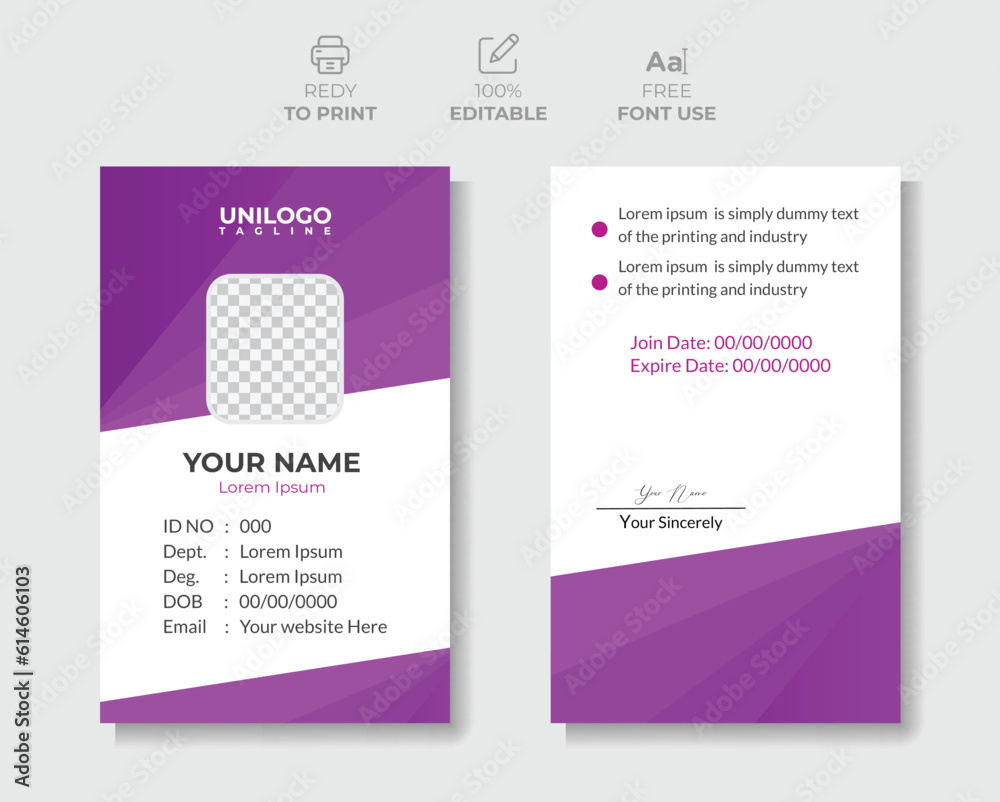 Professional ID Card Template Employee Id card Office Id card for your company.