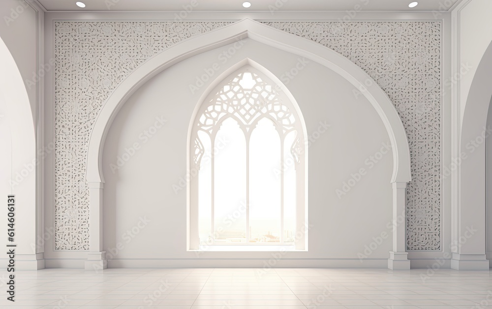 Arabic, Islamic style wall design with arch and Arabic pattern. 