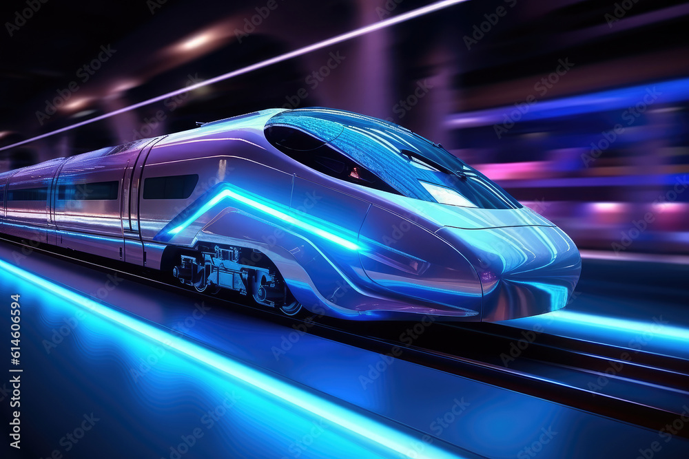 Futuristic Design High Speed Train Motion extreme closeup. Generative AI