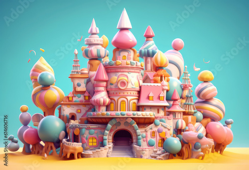 Colorful Cartoon Faity Lollipop Kingdom extreme closeup. Generative AI