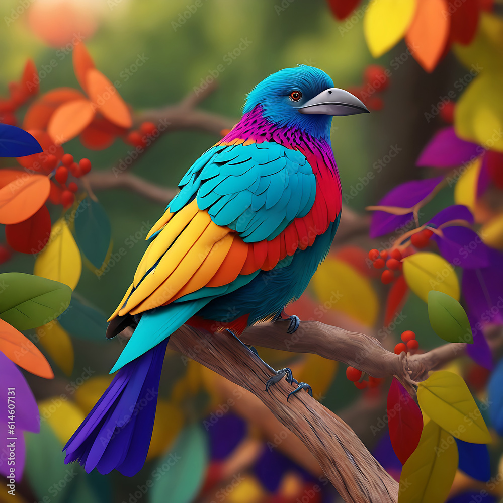Obraz premium Colorful birds are flying in formation with one being flown by another.