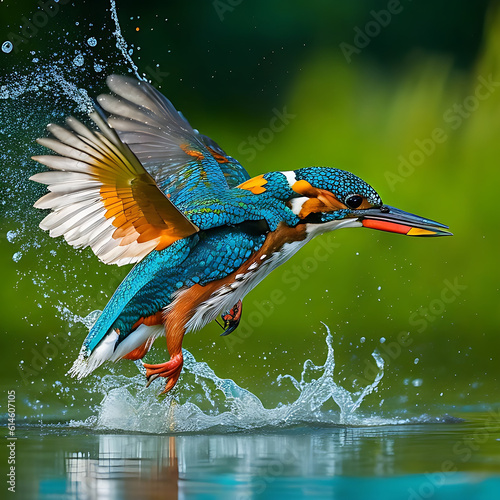 colorful bird sits on a branch in the forest.