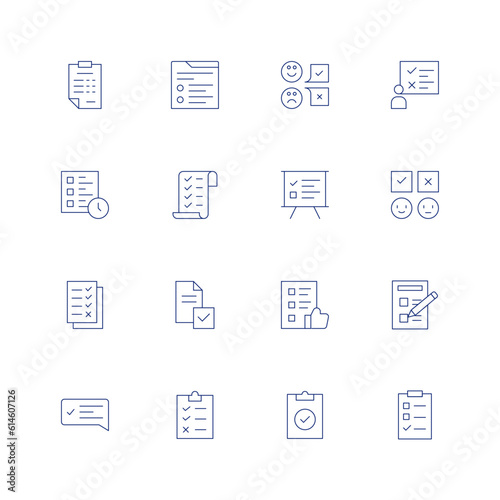 Survey line icon set on transparent background with editable stroke. Containing survey, test, task, clipboard.